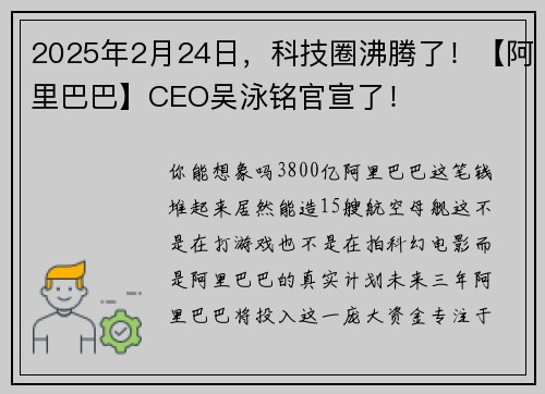 2025年2月24日，科技圈沸腾了！【阿里巴巴】CEO吴泳铭官宣了！