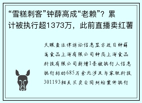 “雪糕刺客”钟薛高成“老赖”？累计被执行超1373万，此前直播卖红薯被指“红薯刺客”