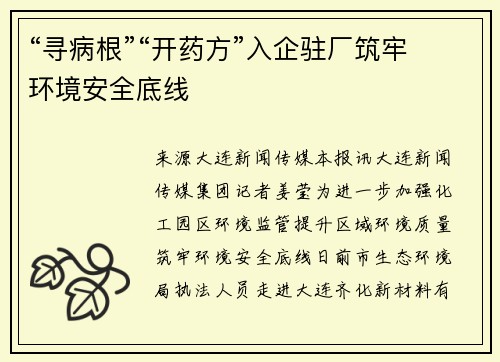 “寻病根”“开药方”入企驻厂筑牢环境安全底线