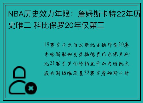 NBA历史效力年限：詹姆斯卡特22年历史唯二 科比保罗20年仅第三
