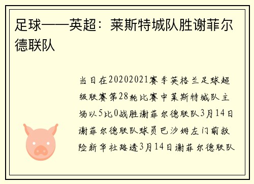 足球——英超：莱斯特城队胜谢菲尔德联队