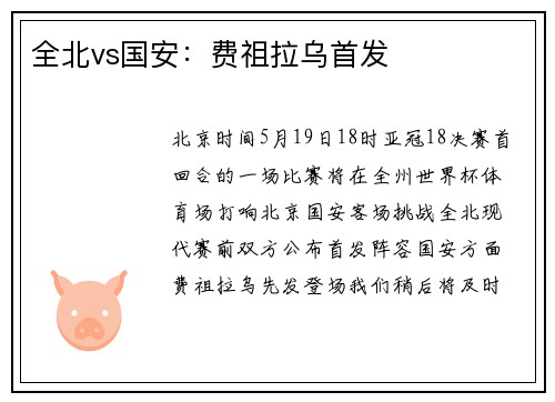 全北vs国安：费祖拉乌首发