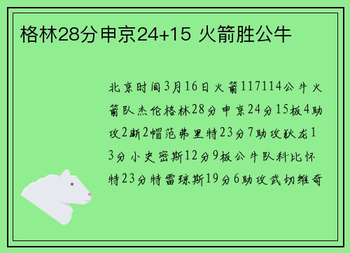 格林28分申京24+15 火箭胜公牛