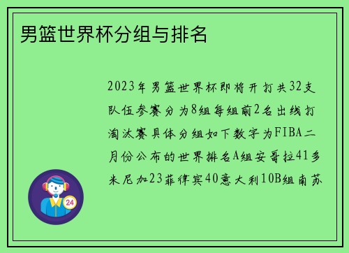 男篮世界杯分组与排名